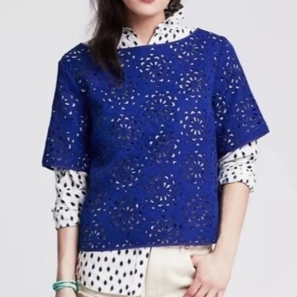 💥NWT💥 BANANA REPUBLIC LAZER CUT CROP TOP SZ M RV $89.50! - Picture 1 of 6